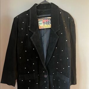 𝅺ATLANTIC Beach leather‎ coat works black pig suede with bling faux diamond XL